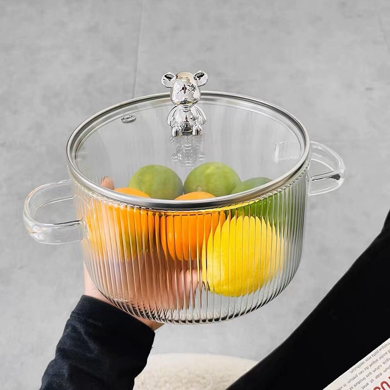 Teddy Bear Figured Glass Pot with Lid