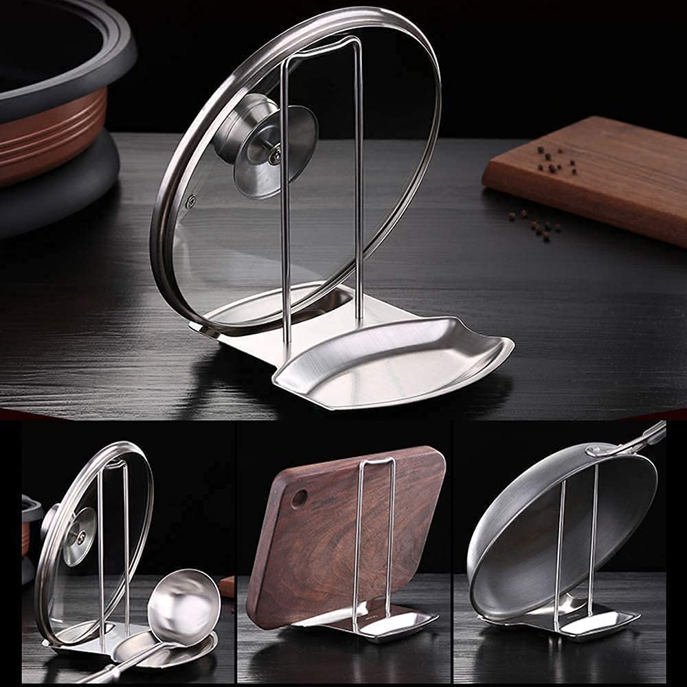 Stainless Steel Pan Lid Holder & Spoon Rest Shelf