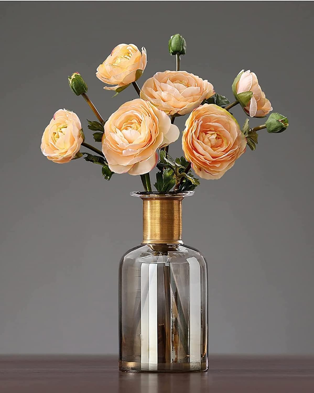 Transparent Brown Glass Vase with Copper Neck
