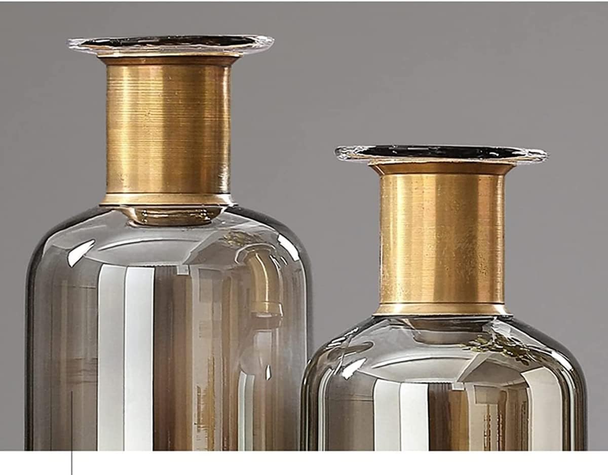 Transparent Brown Glass Vase with Copper Neck