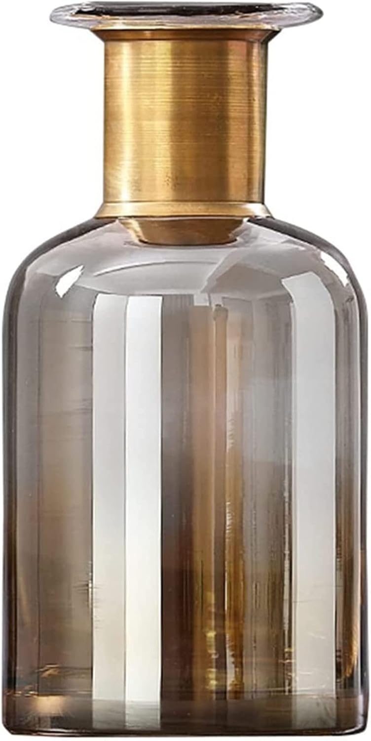 Transparent Brown Glass Vase with Copper Neck