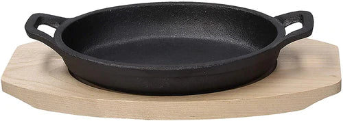 Cast Iron Skillet with Wooden Serving Stand