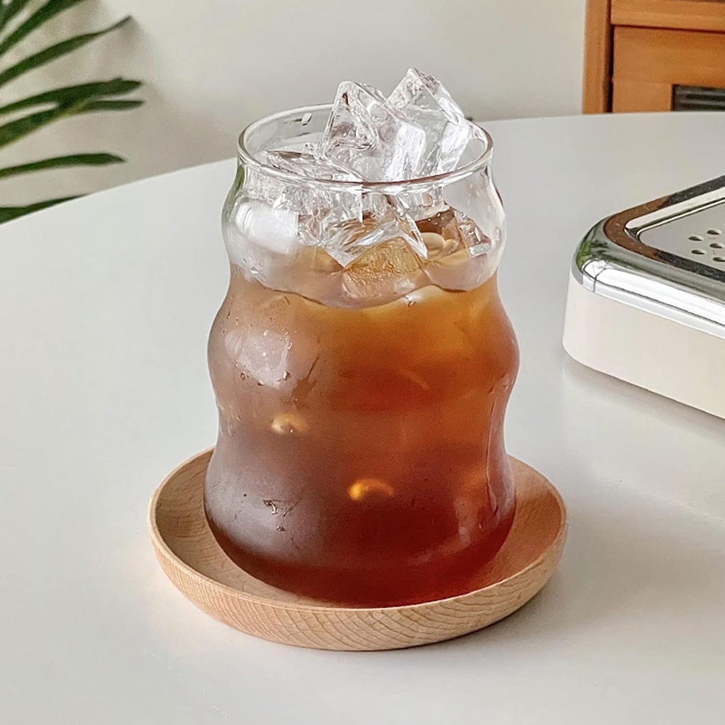 Wavy Glass Cup with Bamboo Lid & Straw