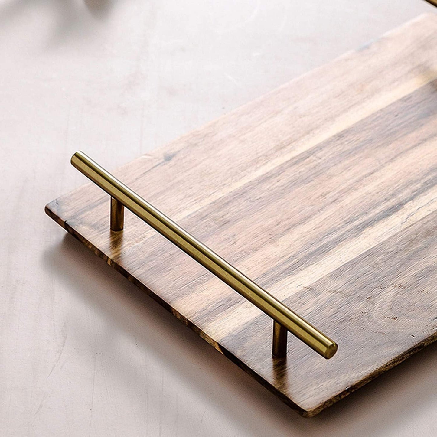 Wooden Serving Tray with Metal Handle