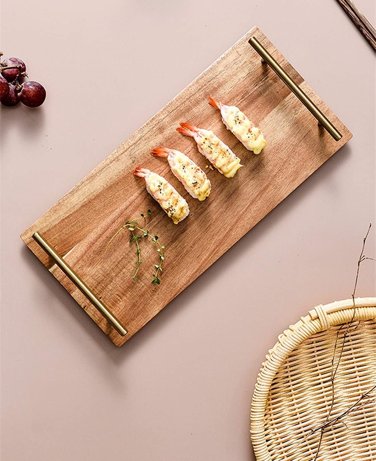 Wooden Serving Tray with Metal Handle