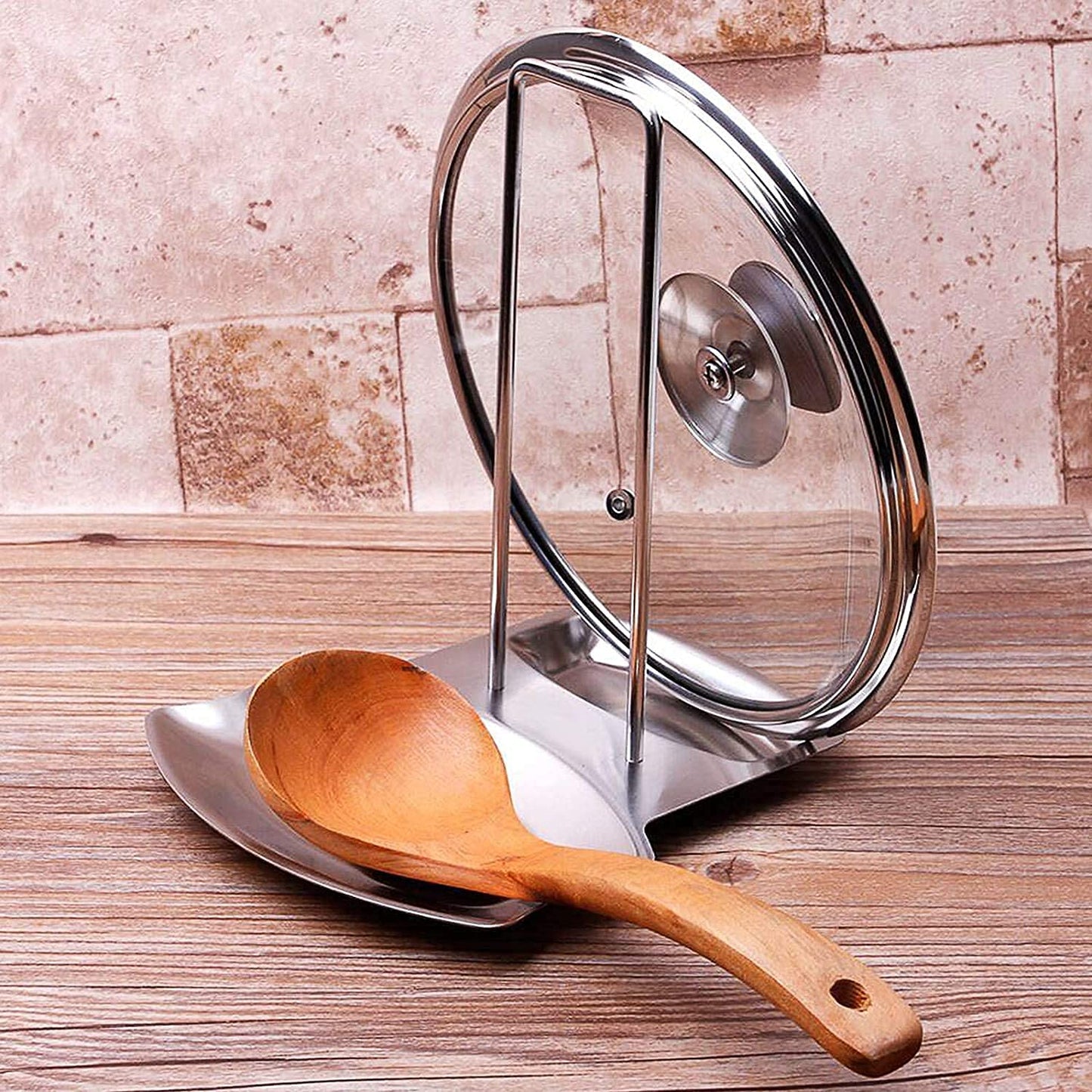 Stainless Steel Pan Lid Holder & Spoon Rest Shelf