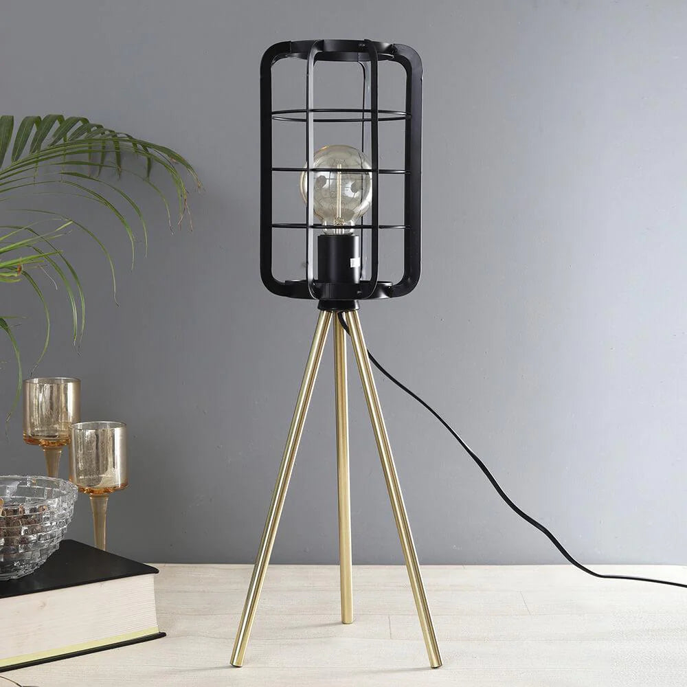 Metallic Cage Tripod Lamp