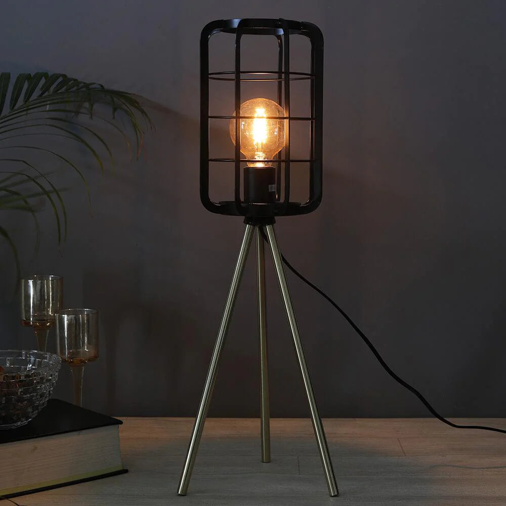 Metallic Cage Tripod Lamp