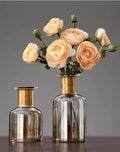 Transparent Brown Glass Vase with Copper Neck