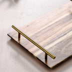 Wooden Serving Tray with Metal Handle