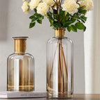 Transparent Brown Glass Vase with Copper Neck