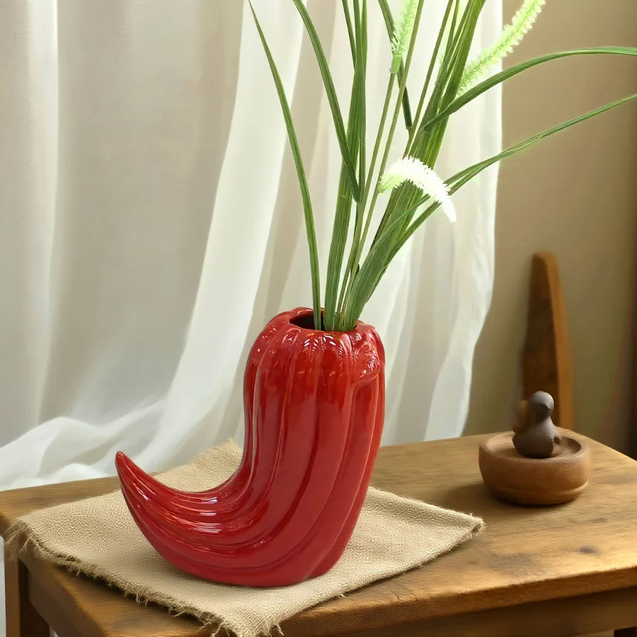 Fiery Red Chili Ceramic Vase