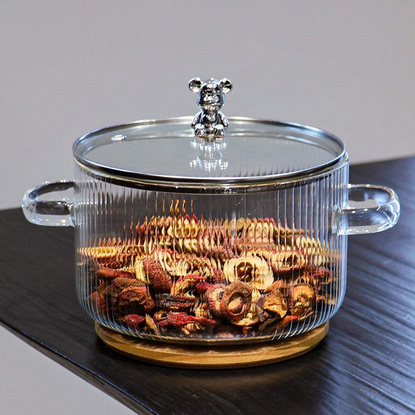 Teddy Bear Figured Glass Pot with Lid