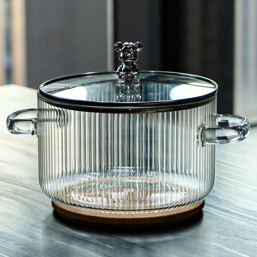 Teddy Bear Figured Glass Pot with Lid