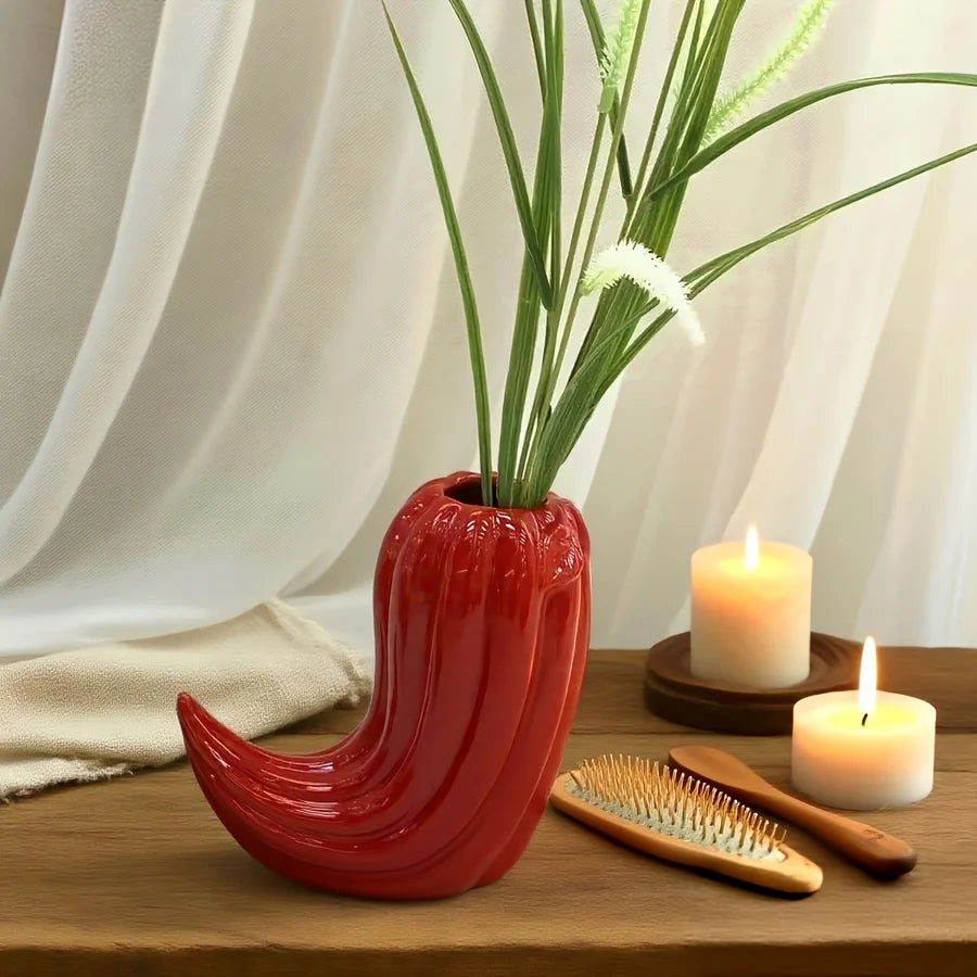 Fiery Red Chili Ceramic Vase